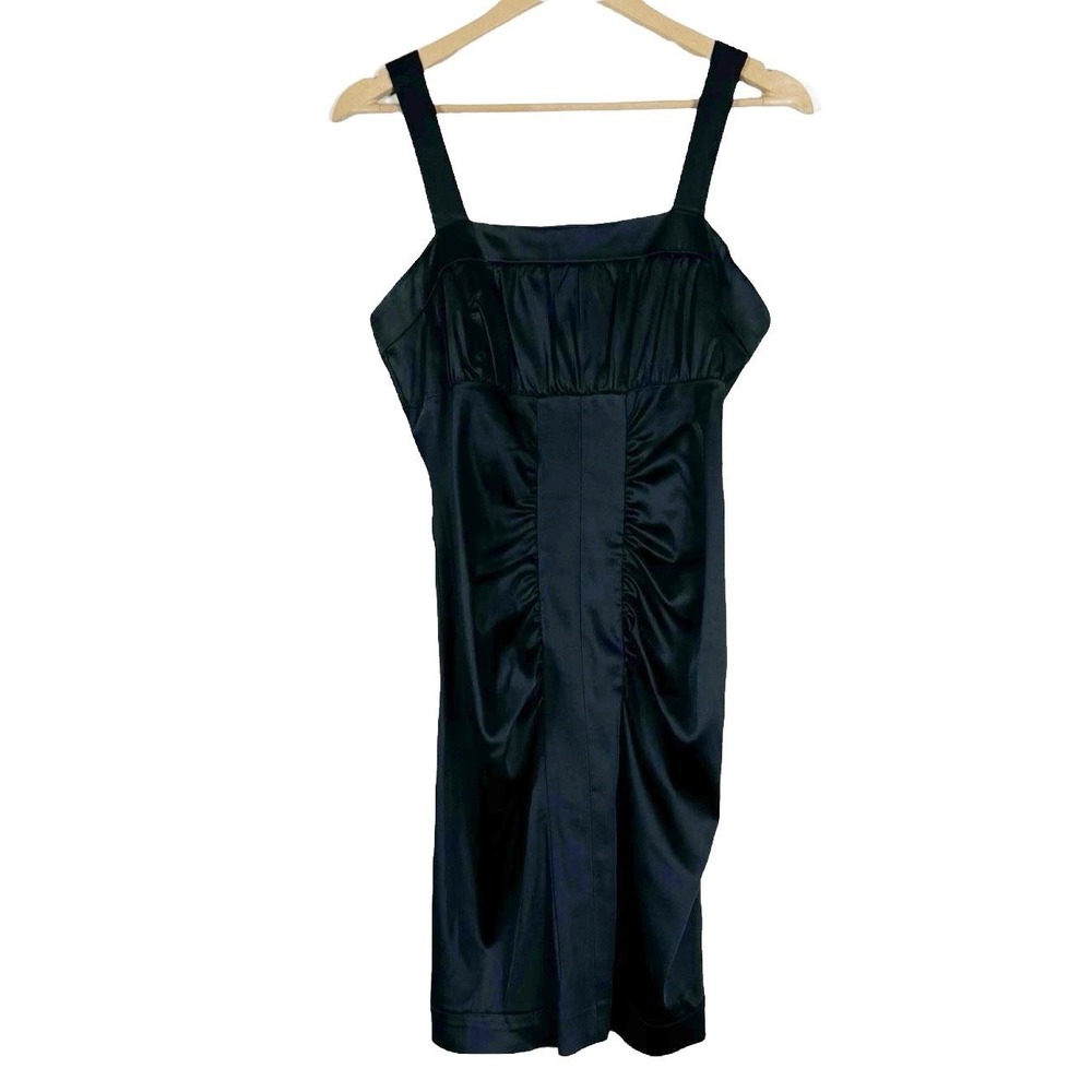 Arden B Ruched Satin Bodycon Cocktail Dress Black Y2K Minimalist Size M